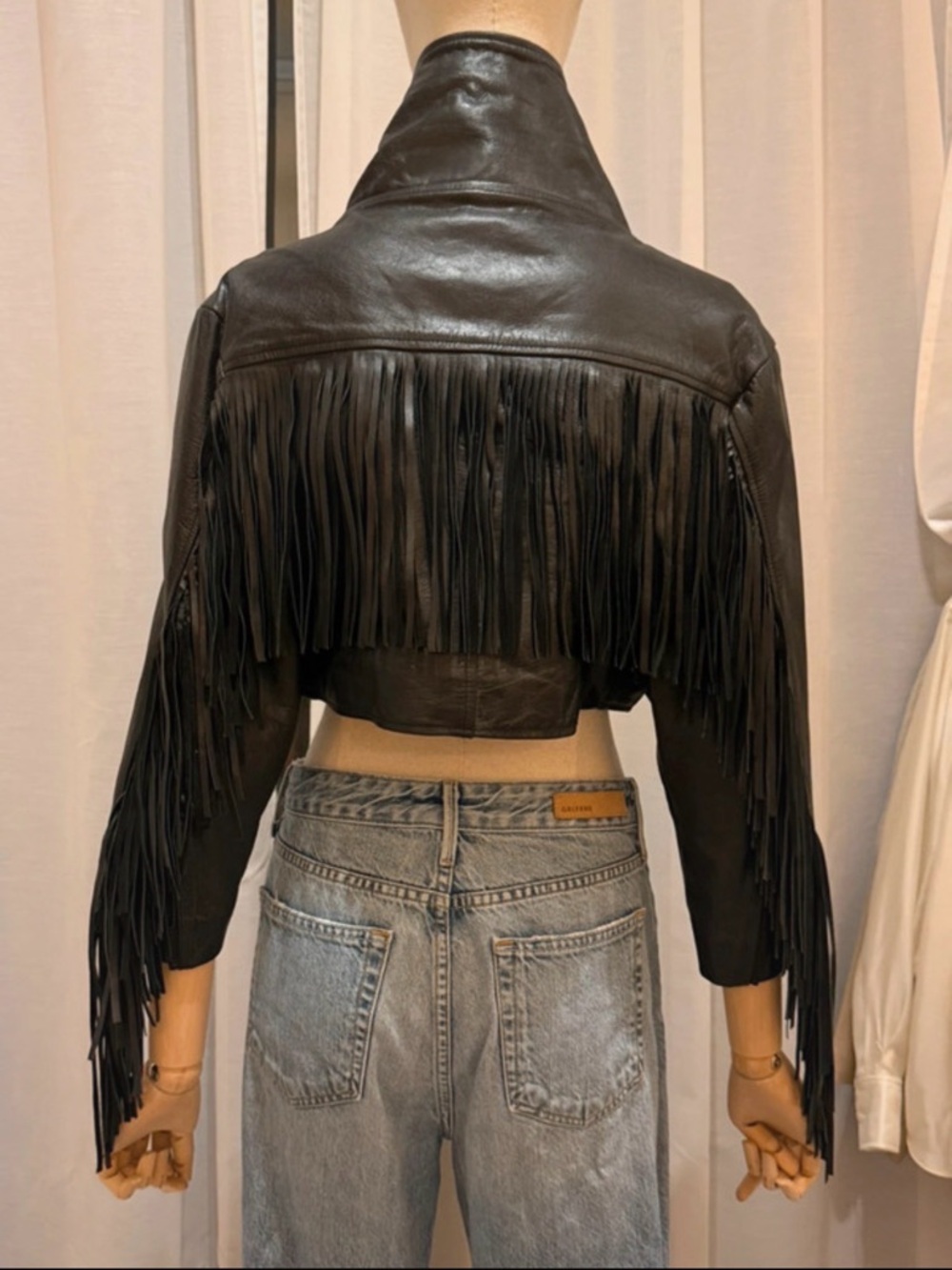 KTZ Kokon To Zai fringed crop biker leather jacket XS-S